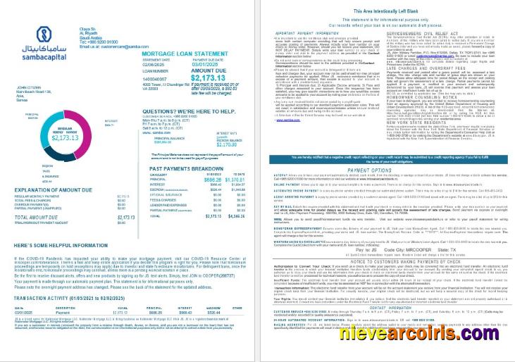 Saudi Arabia Samba bank mortgage statement 1-2